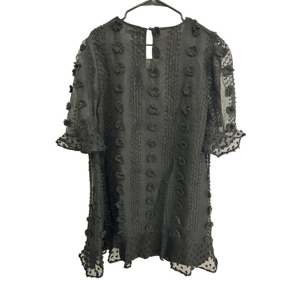 Boohoo Black Textured Polka Dot Floral Sheer Tunic Dress Sz 18 Whimsigoth Fairy - Picture 2 of 9
